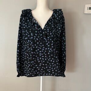 LOFT Black and Blue Floral Blouse